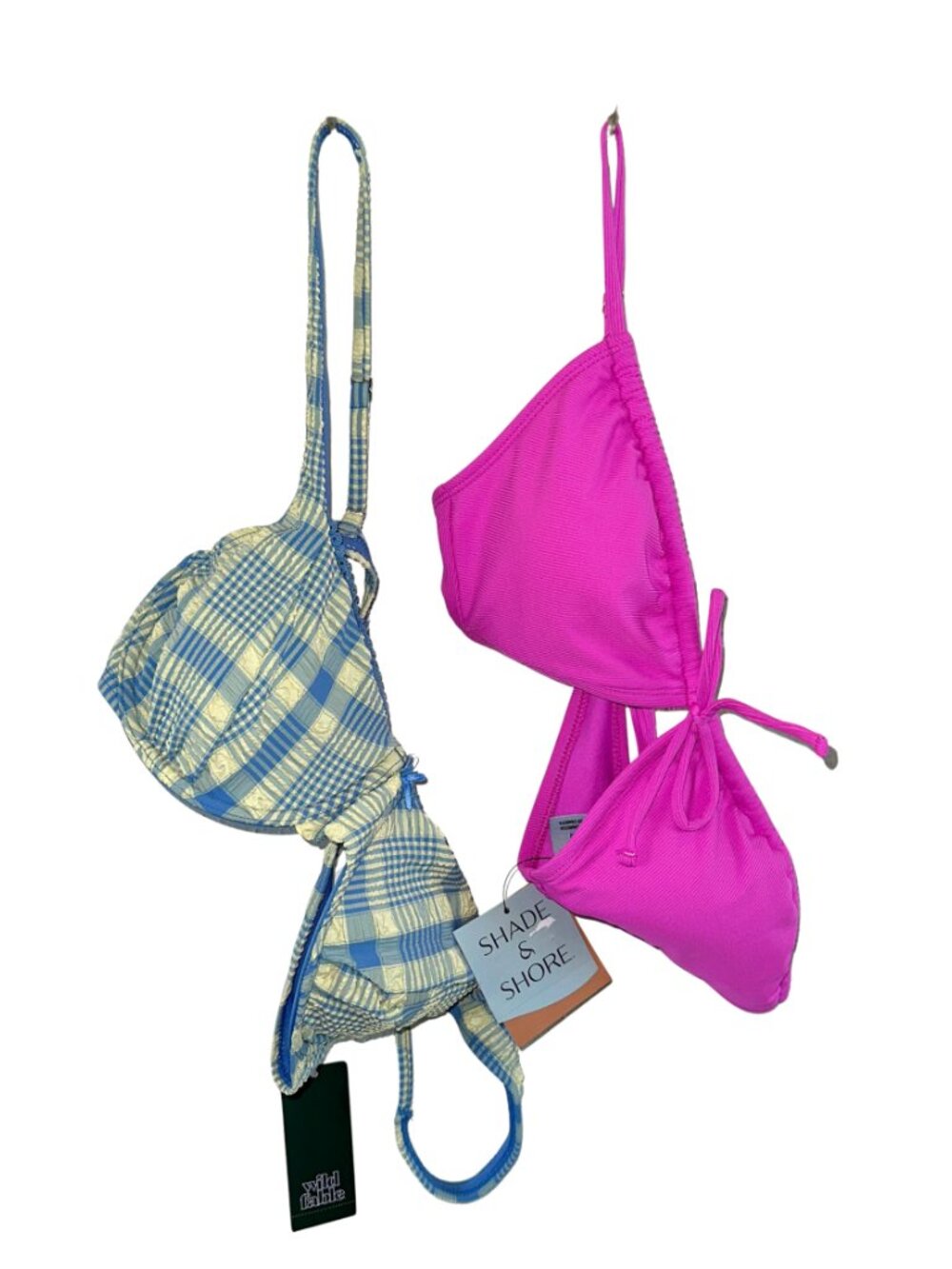 Bundle Set of 2 NWT Bikini Tops Pink Ribbed S Blue Plaid Underwire M - Picture 10 of 10